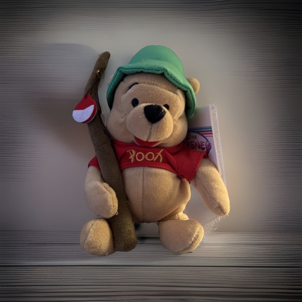 Disney Store Winnie the Pooh Fishing Plush Mini Bean Bag 8 inch NWT